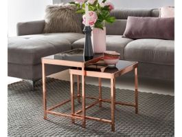 "Wohnling" 2er Set Couchtisch, Salontisch Glas/Metall Kupfer