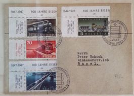 Z5) 1947, FDC 100 Jahre Eisenbahn mit Tabs