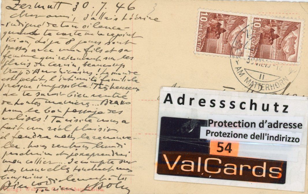 Cartoline postali: Zermatt   VS  -  ALT - ZERMATT         um 1946 – Usato da Brig venduto da Valcards54 1