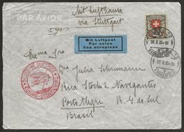 Flugpost Schweiz 1935 Basel Stuttgart Porto Alegre  Luftpost
