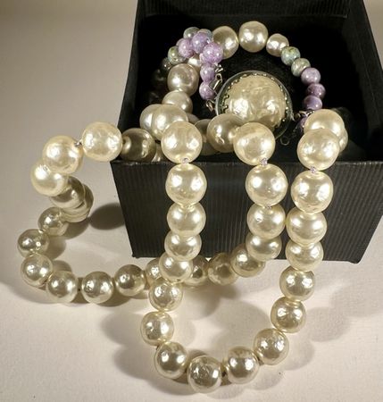Collier de perles vintage double rangs à gros fermoir
