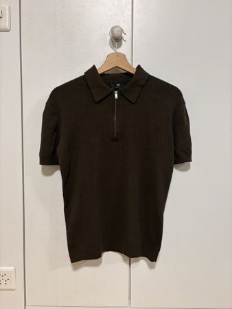 Grün-Braunes XS Poloshirt mit Zipper in Slim Fit von H&M