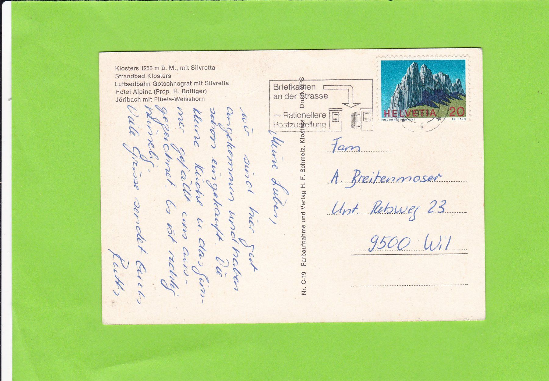 Cartoline postali: Klosters mit Schwimmbad – Usato da St. Peterzell venduto da neckertal 1