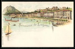 Litho Lugano, Hafenpartie mit Hotel Walt