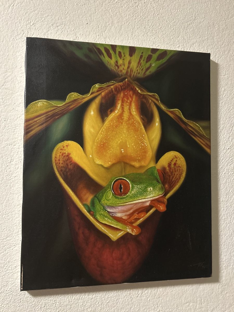 Gemälde: "Frosch in Blüte" signiert – Gebraucht aus Glarus von KunstWerkEr-LS87