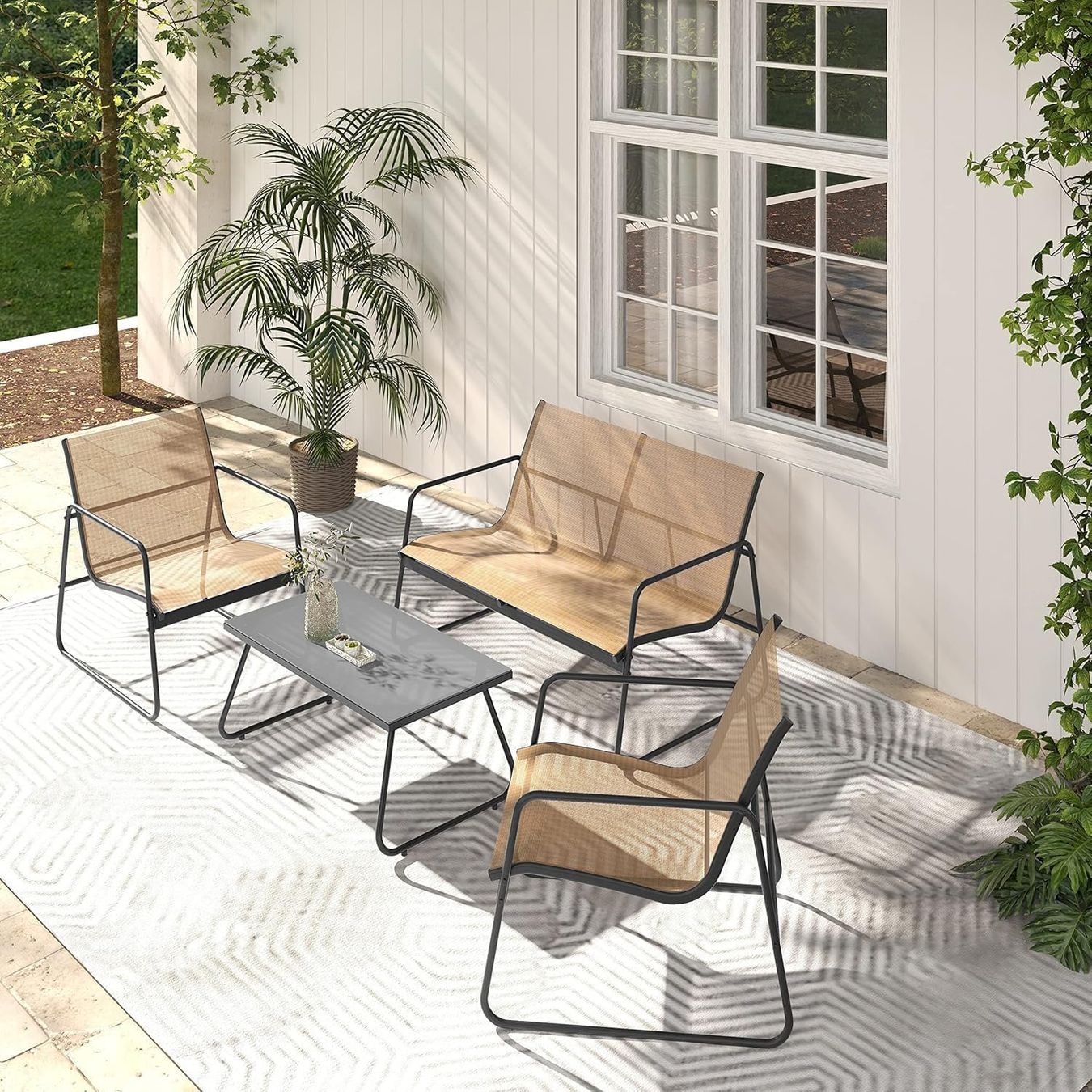 Set di tavolo e panche: Gartenmöbel Set 4-TLG, Textilene Balkonmöbel – Nuovo e nell'imballaggio originale da Gränichen venduto da omniadeals 6