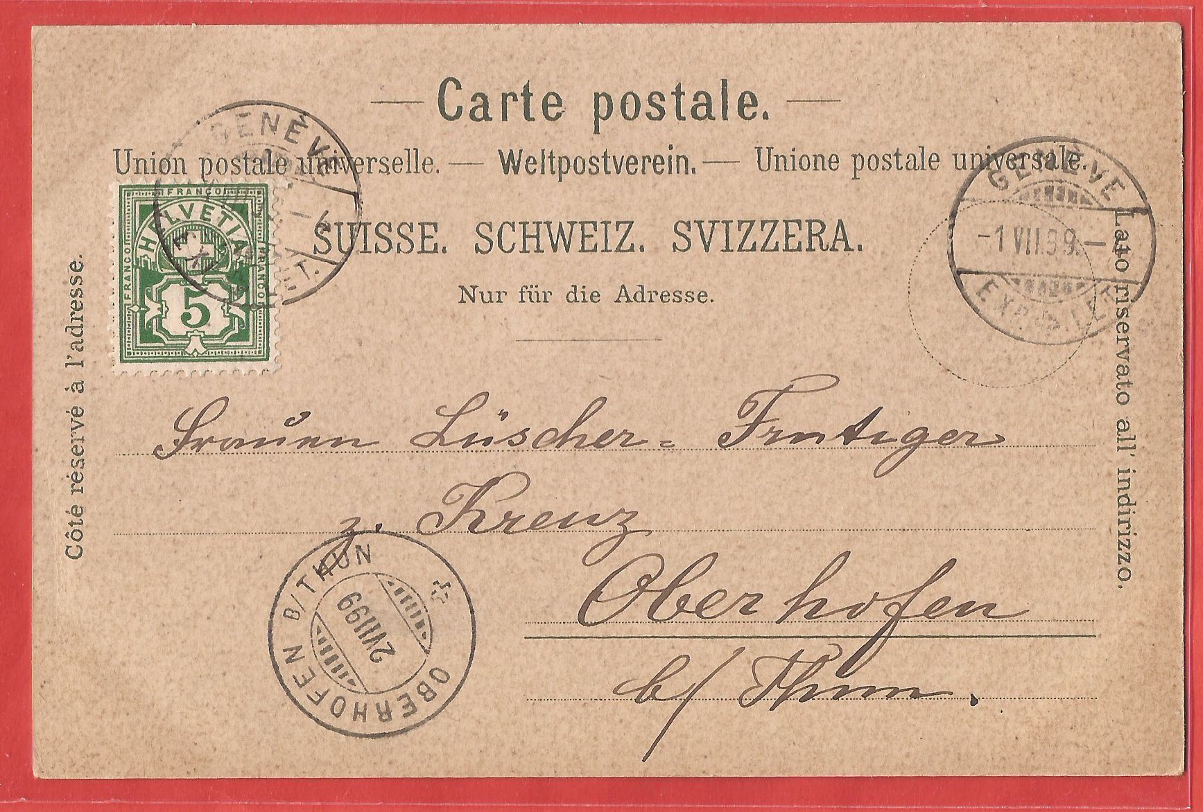 Cartoline postali: Genève - Barque im Hafen - Litho 1899 – Usato da Fislisbach venduto da Porano 1