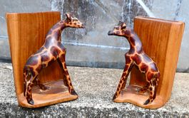 qualitative Vintage BUCHSTÜTZEN Giraffen HAND CARVED Kenya