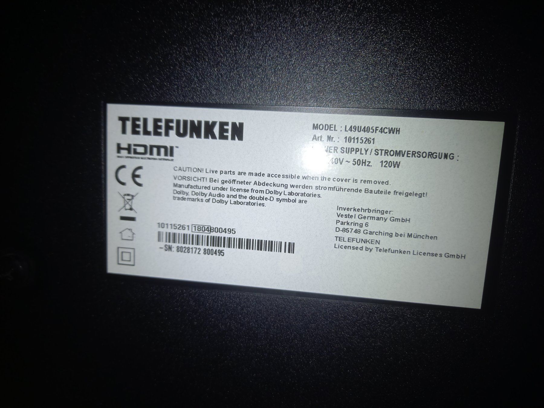 Telefunken Televisori: televisione telefunken 110 cm x 63 cm – Usato da Wohlen AG venduto da poliziotto008 2