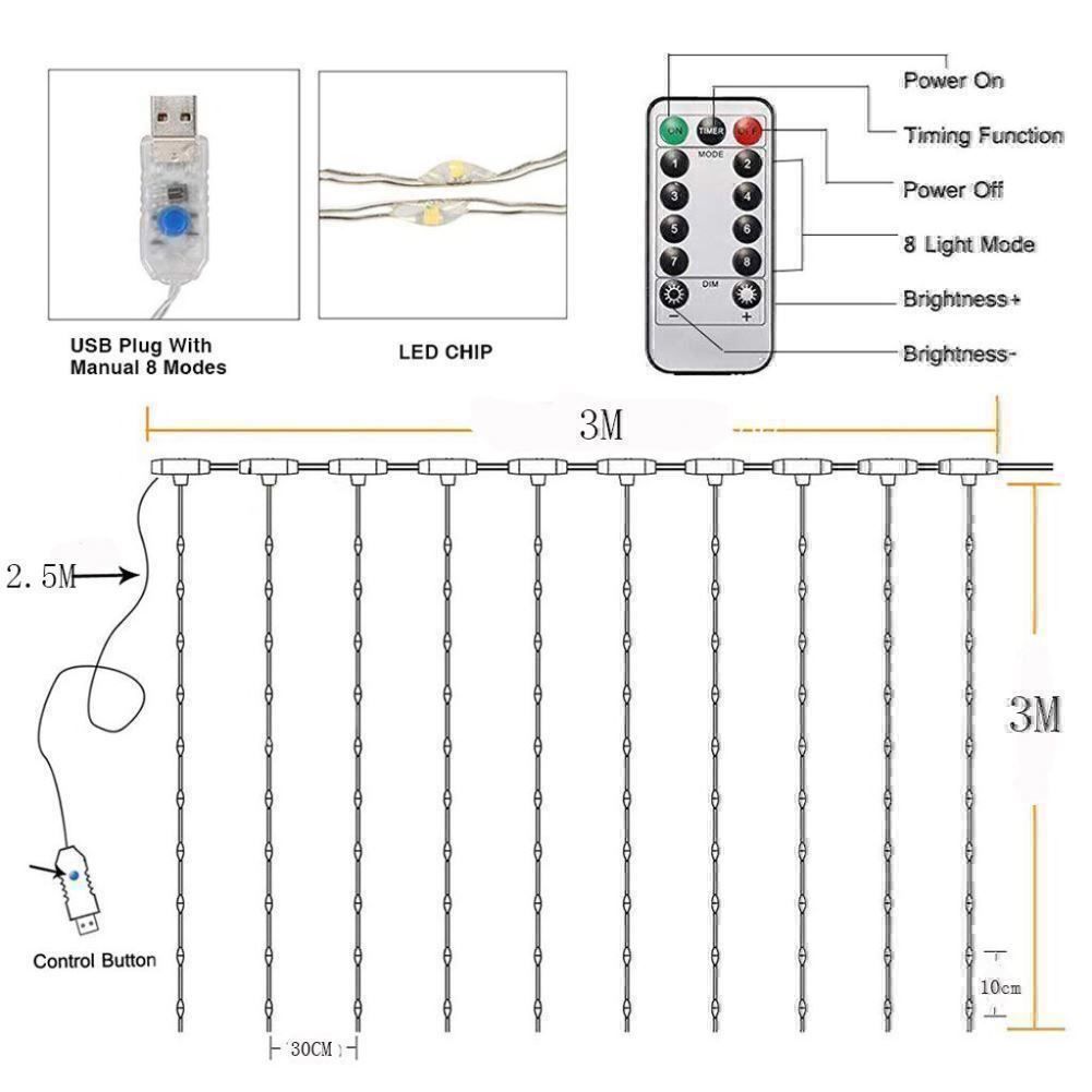 Lichterketten & Leisten: LED USB Lichtervorhang 3m x 3m 300 LEDs – Neu (gemäss Beschreibung) aus Thun von nuonuoshop 7