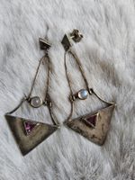 Vintage Sterling Silber Mondstein, Chrysopras Ohrhänger