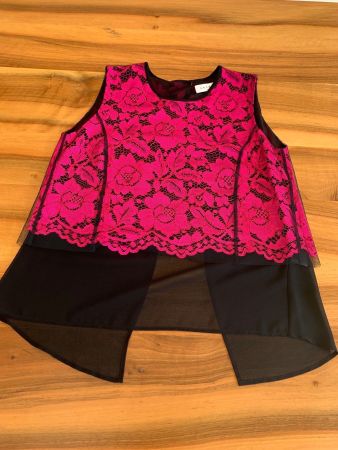 SANDRO Paris extravaganges Top pink/schwarz Spitze 34/36 (1)