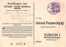 GLOBI Ballonflug vom FLUGMEETING Zürich 1937 AU SG