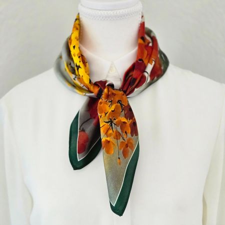 New 68cm Poppy Flower Silk Scarf, 100% Silk Floral Halstuch