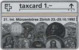 1 CHF 21. Int. Münzbörse Zürich 1992 - gute Kunden Taxcard