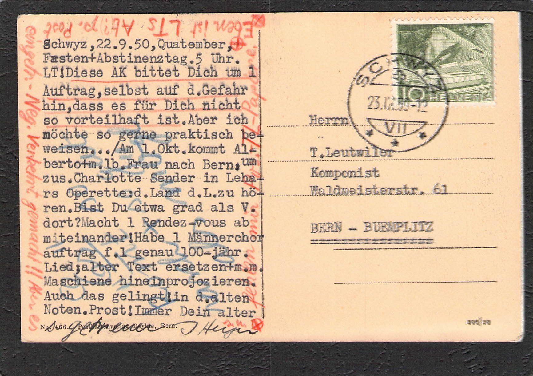 Ansichtskarten: -An der Aare bei Bern , 1950 – Gebraucht aus Reichenburg von Pipo-67 1