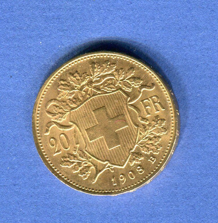 Tutti le monete: (073) 20 Fr. 1908 Vreneli Top Stgl Gold – Usato da Rüthi (Rheintal) venduto da erdnuessli1
