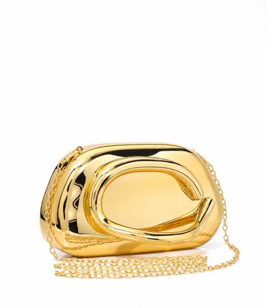 Damen Handtasche Gold metallic Clutch mit Kette neu