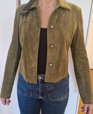 Kurze Leonardo Wildleder Jacke, Größe M, Olive-Grün