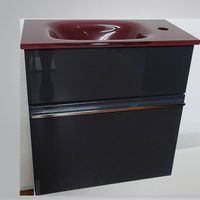 Badmöbel Anthrazit mit Rot Glaswaschbecken