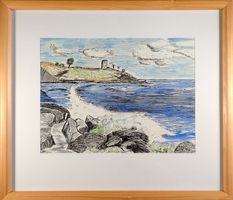 Aquarell: Ruine an der See