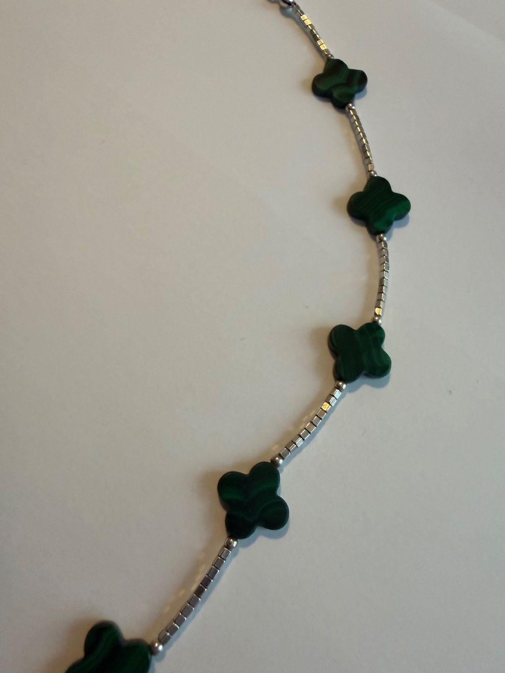 Catenine: Collier en malachite véritable et argent, trèfle, comme neuf – Nuovo (secondo la descrizione) da Neuchâtel venduto da glo_f7bp 3