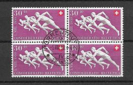 Pro Patria 1950 Viererblock Zentrumstempel Porrentruy