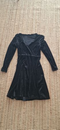 Damen Kleid Samt schwarz V-Ausschnitt langarm, gr. S