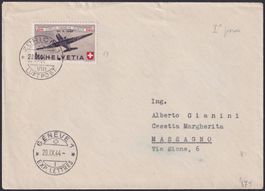 1944, Ersttagsbrief F40, sauber: Zürich-Massagno (TI) 50.-+