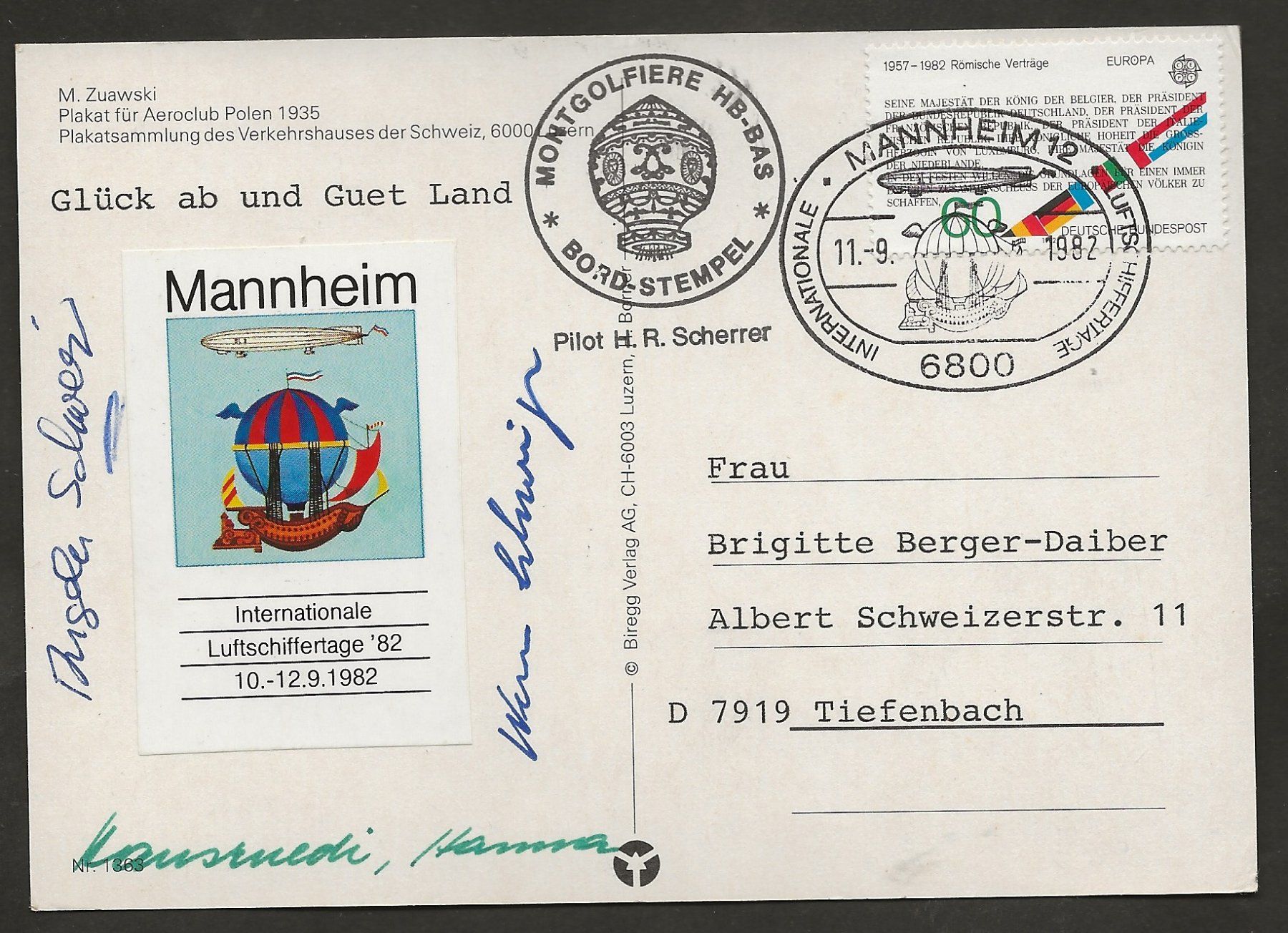 Tutti i francobolli: Ballon 1982 Deutschland Mannheim Luftpost – Usato da Au ZH venduto da xelagreb01