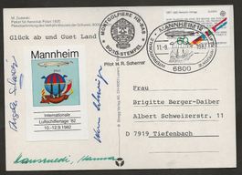 Ballon 1982 Deutschland Mannheim Luftpost