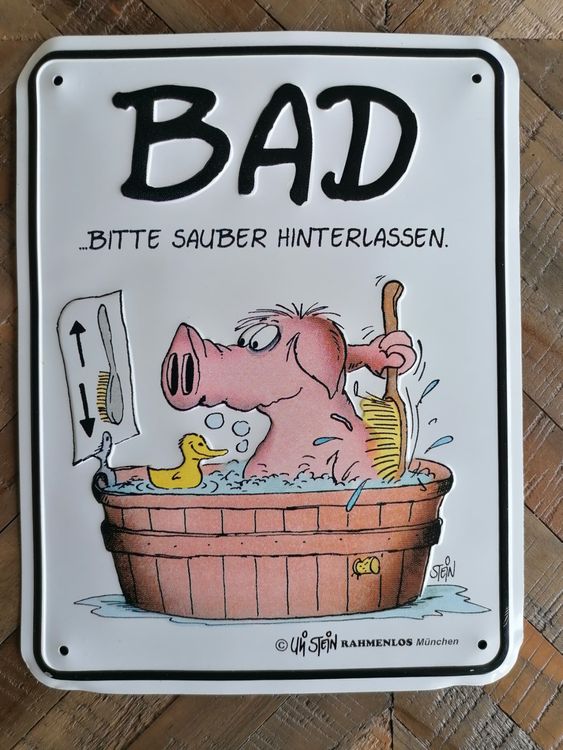 Uli Stein Schild für Badezimmer, Schwein beim Baden, Humor | Kaufen auf ...