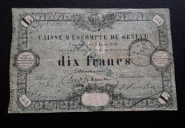 10Fr. CAISSE D'ESCOMPTE DE GENÈVE 1856