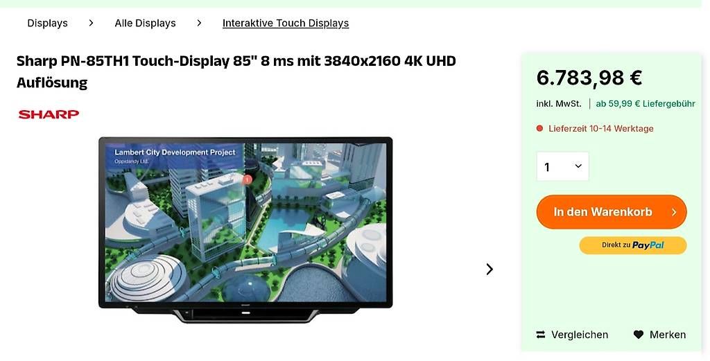 Sharp Appareils TV: SHARP PN-85TH1  85 4K Touch-Display inkl. Rollwagen – D'occasion à Zürich par White_Marti 3