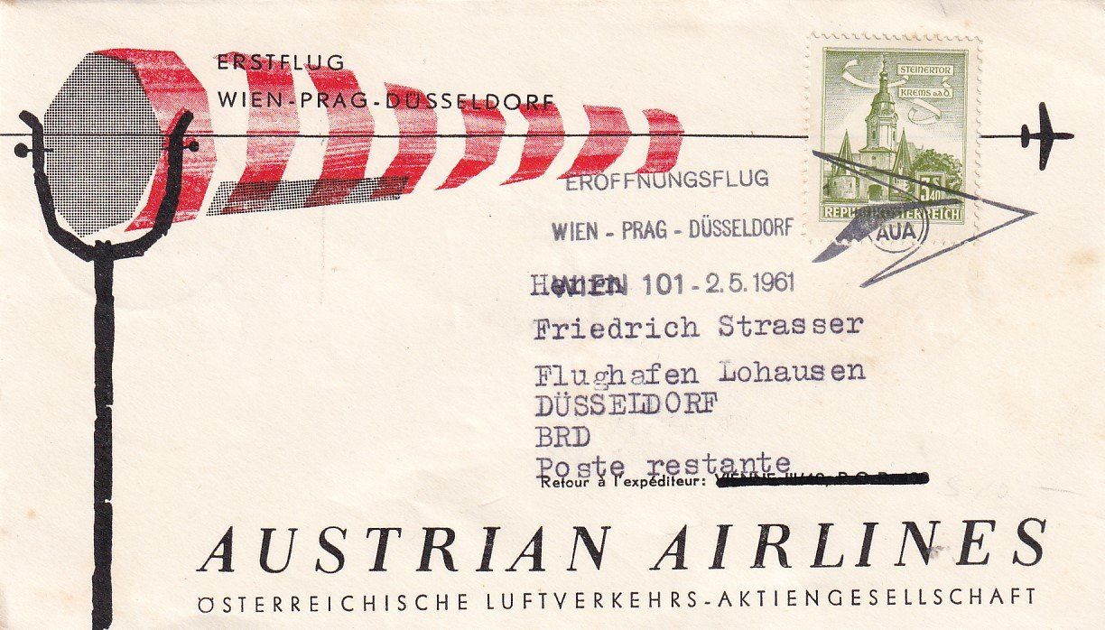 Tutti i francobolli: Erstflug AUA Wien - Düsseldorf 1961 – Usato da Baar venduto da Asmara111