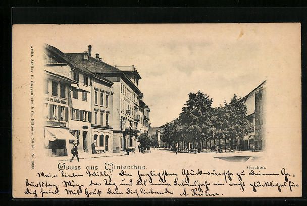 Cartoline postali: AK Winterthur, Partie am Graben, 1900 – Usato da Berlin venduto da bartko-reher