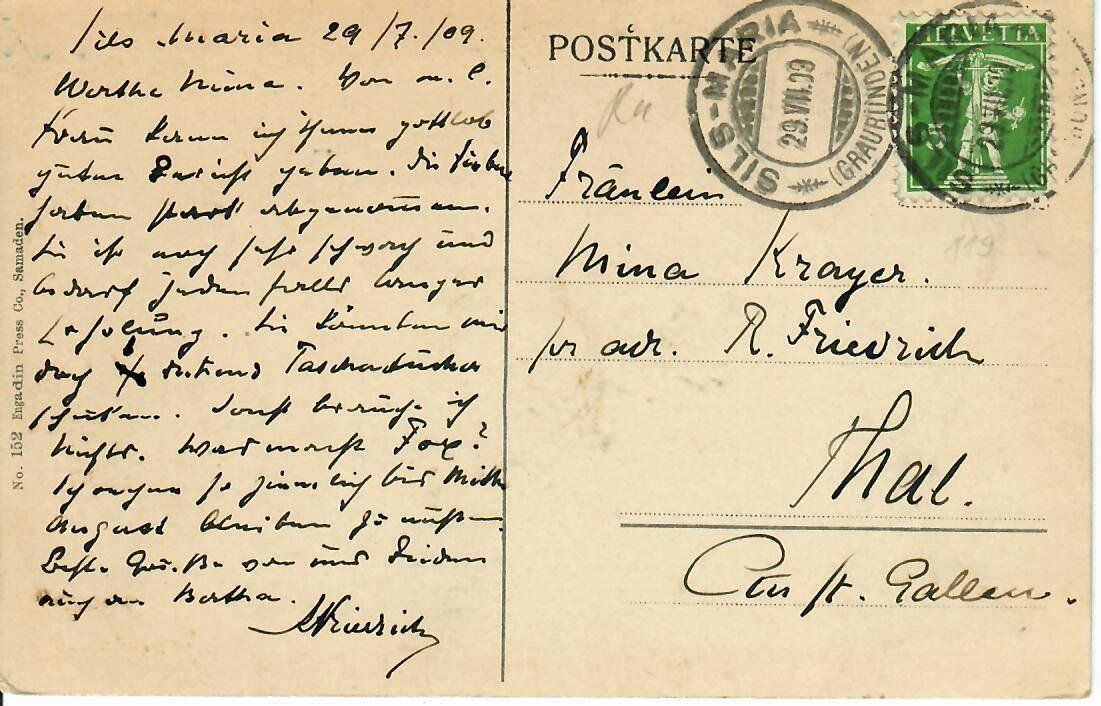 Cartes postales: Bündnerhäuser  Sils Maria 1909 – D'occasion à Hochdorf par Ziegel-16 1