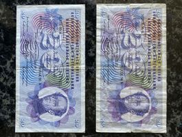 2 x 20 Franken Noten.
