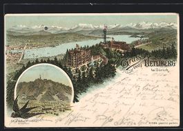 Litho Uetliberg b. Zürich, Panorama mit