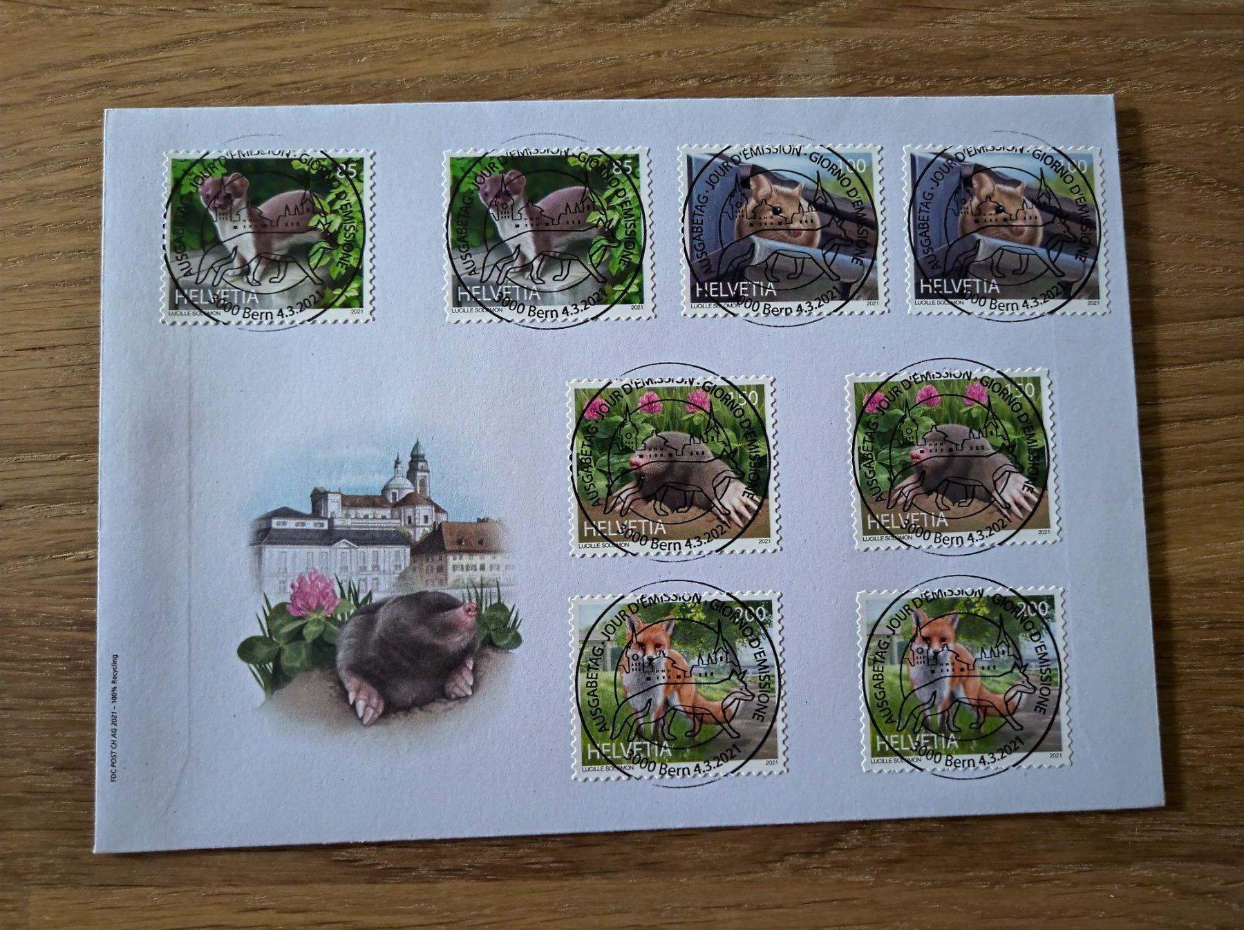 Alle Briefmarken: Combo FDC Tiere der Stadt 2021 mit Vollersttagstempel – Gebraucht aus Rickenbach SO von Bytebull