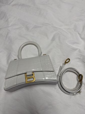 Weisse Balenciaga Handtasche, Kroko-Optik