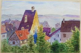Bild Gemälde Aquarell: Dorfansicht, L. Reinhardt 1896