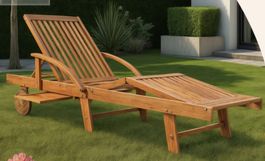Holzliege Relaxliege mit Tisch, klappbar, Neu