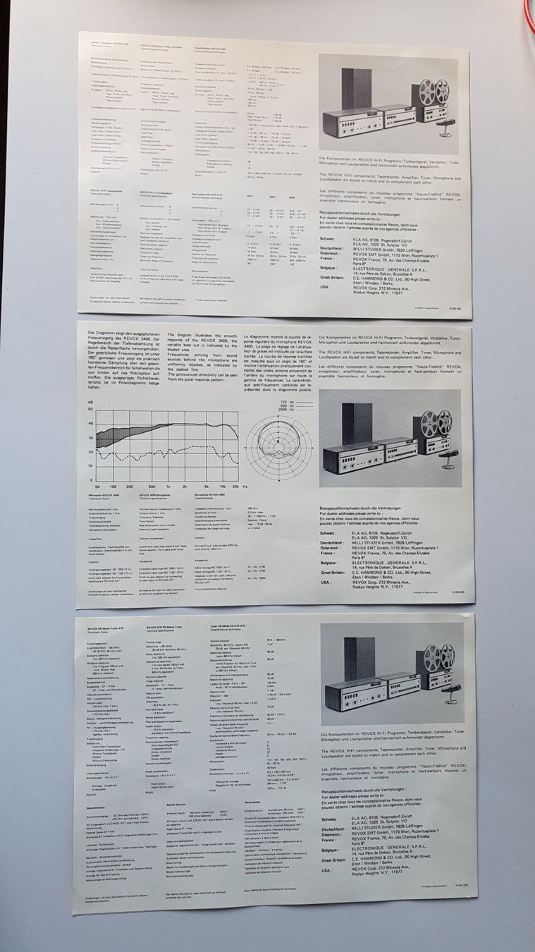 Revox Documenti: lot de 3 dépliants Revox - env. 1968 - DE-ENG-FR – Usato da Echandens venduto da annegug 2