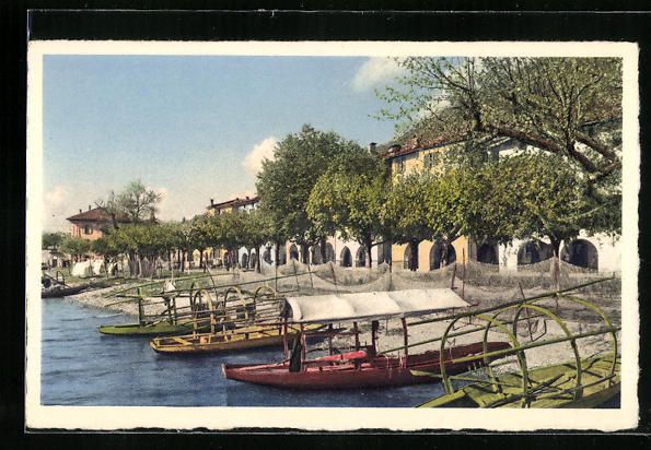 Cartoline postali: Bissone, Kleine Boote am Seeufer – Usato da Berlin venduto da bartko-reher