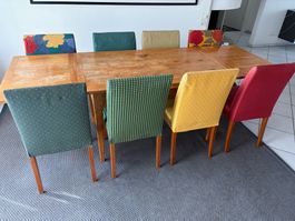 Auszugtisch Antik original ca. 1820 mit 8 Stühle
