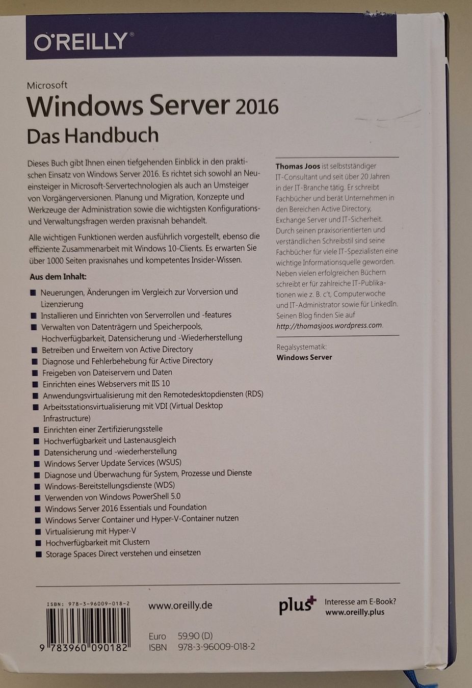 Libri: Windows Server 2016 - Das Handbuch – Usato da Scherzingen venduto da Online-Trader 1
