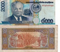 2 x Kip Banknoten aus Laos (2000, 500)
