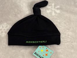 Monschterli Babymütze, Schwarz, Grösse 0-9M, Neu!