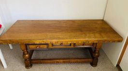 Vintage Massiver Holz Couchtisch mit Schubladen